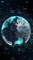Canvas Print - Global Artificial Intelligence Matrix Grid with spinning earth.  Vertical time lapse in 9:16 ratio. Smartphone and social media ready