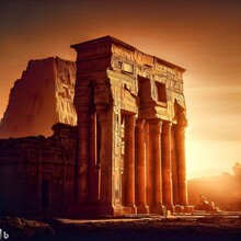 A Majestic Ancient Temple Stands Tall Against A Backdrop Of A Setting Sun Generative AI