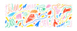 Collection various scribble lines and doodles. Hand drawn multi colored pencil curved lines, crayon drawing. Colorful charcoal abstract elements with scratches. Vector squiggles, marker scribbles.