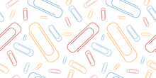Vector Colorful Paper Clip Seamless Pattern Isolated On White Background. Office Or School Supplies Texture. Perfect For Office Or School Themes, Wrapping Paper, Poster And Banner, Textile