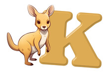 Uppercase Letter K With Cute Kangaroo Illustration, Animal Alphabet Isolated On Transparent Png Background, Creative Font Design For Kids Education In School, Preschool And Kindergarten. Generative AI