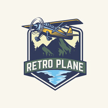 Vintage Plane Logo. Retro Grunge Plane With Emblem Logo. Vector Illustration