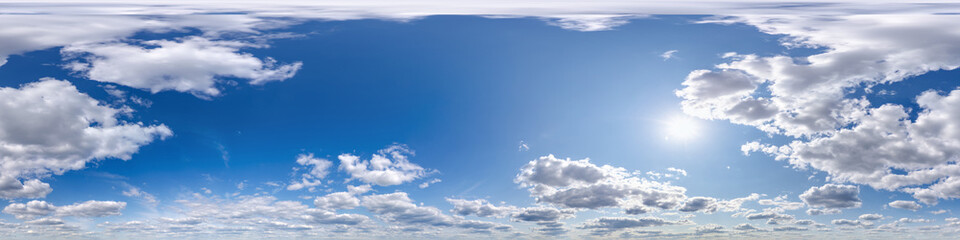 Wall Mural - seamless cloudy blue sky hdri 360 panorama view with zenith and clouds for use in 3d graphics or gam