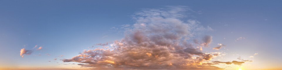 Wall Mural - sunset skydome with evening clouds as seamless hdri 360 panorama view in spherical equirectangular f