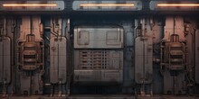 AI Generated. AI Generative. Sci Fi Future Technology Space Galaxy Ship Decoration Door Panel Hud. Graphic Art