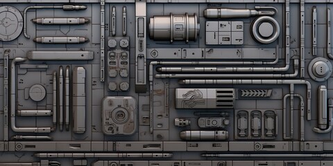 Wall Mural - AI Generated. AI Generative. Sci fi future technology space galaxy ship decoration door panel hud. Graphic Art