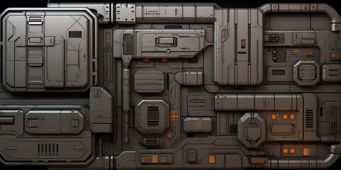 Wall Mural - AI Generated. AI Generative. Sci fi future technology space galaxy ship decoration door panel hud. Graphic Art