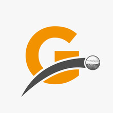 Golf Logo On Letter G Concept With Moving Golf Ball Icon. Hockey Sport Logotype Symbol