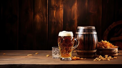 Canvas Print - glass of beer on wooden background