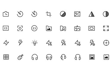 Multimedia icons. Photo, video, music vector illustration set.