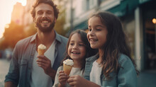 Happy Family Eating Ice Cream Cone