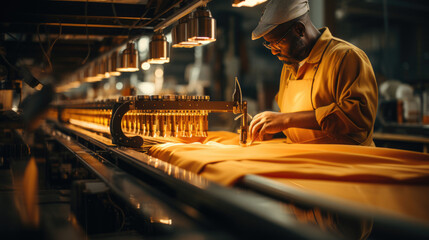 Textile factory weaving, weaving a fabric