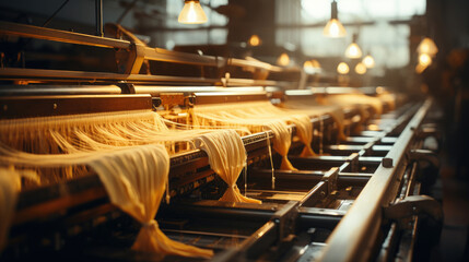 Textile factory weaving, weaving a fabric