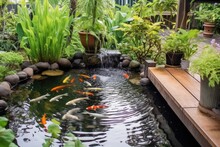 Little Fish Pond At Modern Home Design Professional Photograpphy AI Generated 