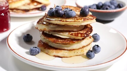 Wall Mural - stack of pancakes with fresh blueberries food