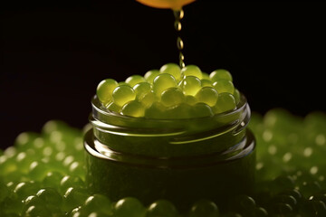 glass jar with green beads