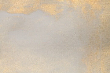Watercolor paper texture painting wall. Abstract gold, nacre and beige marble copy space background.