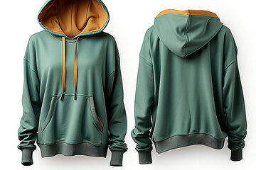 Wall Mural - A women's green hoodie on a white background. Generative AI. Mockup with space for your design or logo.