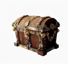 Ancient Golden Treasure Chest Isolated On A White Background With Clipping Path
