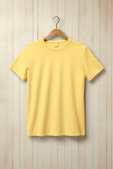 Wall Mural - Butter yellow color T-Shirt mockup on neutral background. Plain black tshirt for your design, front view. Generative AI.