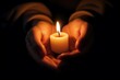 © top images - Burning candle in hands with selective focus. Concept symbol. AI generated, human enhanced