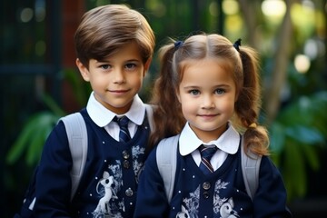 Canvas Print - Children go to school. Back To School concept. Background with selective focus