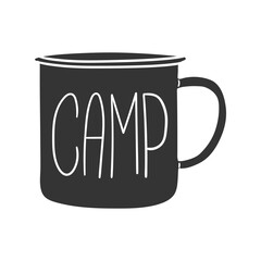 Sticker - Camp Mug Icon Silhouette Illustration. Camping Vector Graphic Pictogram Symbol Clip Art. Doodle Sketch Black Sign.