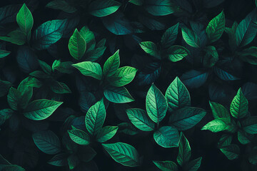 green leaves on dark background