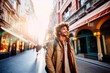 Young mixed race man exploring streets and travel alone in Europe