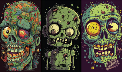 Wall Mural - Illustration set of zombie characters backgrounds