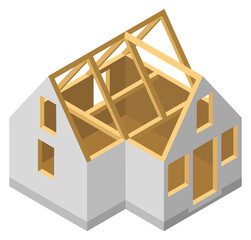 Sticker - Isometric house construction. Wall development. Suburban building