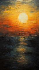 Wall Mural - Painting of a sundown scene at the sea