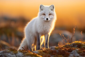 beautiful arctic fox in her natural environment looking at camera