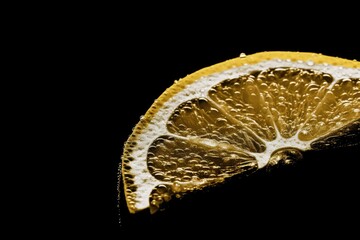 Poster - single slice of juicy orange on a dark background