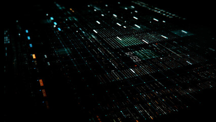 Advanced data matrix simulation UI with cutting-edge digital environment with a dynamic and immersive display of interconnected data matrix information networks systems background