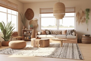 Sticker - cozy living room with natural light shining through a large window