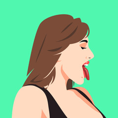 Wall Mural - sexy woman avatar sticking out tongue side view. vector illustration.