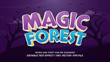 Fototapeta Panele - Editable text effect magic forest, 3d cartoon template style typeface, premium vector