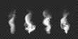 Realistic wavy smoke effect. Vector illustration. Swirl cloudy fog, vapor isolated on transparent background