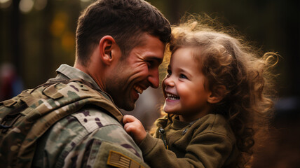 Wall Mural - Embracing Love: A U.S. Soldier's Tender Hug with his Child