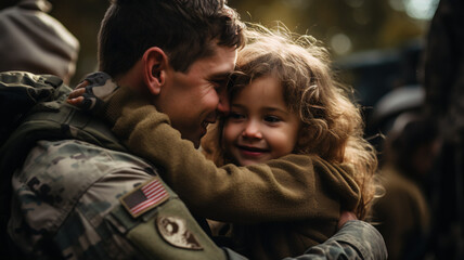 Wall Mural - Embracing Love: A U.S. Soldier's Tender Hug with his Child