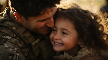 Wall Mural - Embracing Love: A Soldier's Tender Hug with his Child