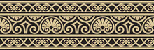 Vector Gold And Black Seamless Classic Renaissance Ornament. Endless European Border, Revival Style Frame..