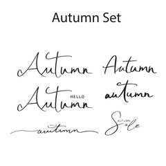 Wall Mural - Hello sale autumn set collection symbol decoration ornament full of autumn vector illustration hand written calligraphy font september october november leaf design template quote ink concept maple