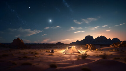 Wall Mural - sunset at the desert, night life for Adventurers, background