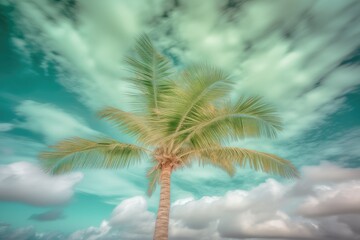 Poster - Palm Tree on a Beach with Cloudy Sky