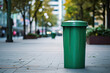 Green recycling bin on the street, Generative AI