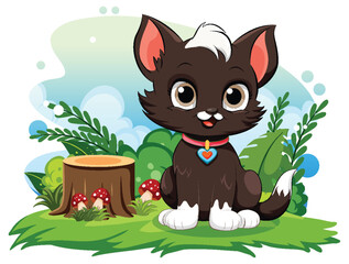 Poster - Cute Black Kitten Cartoon Character