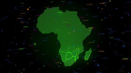 futuristic motion view green colorful shiny digital technology hud dots mosaic grid africa map separ