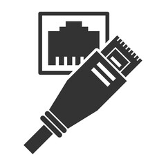 Vector illustration of ethernet cable icon in dark color and transparent background(PNG).